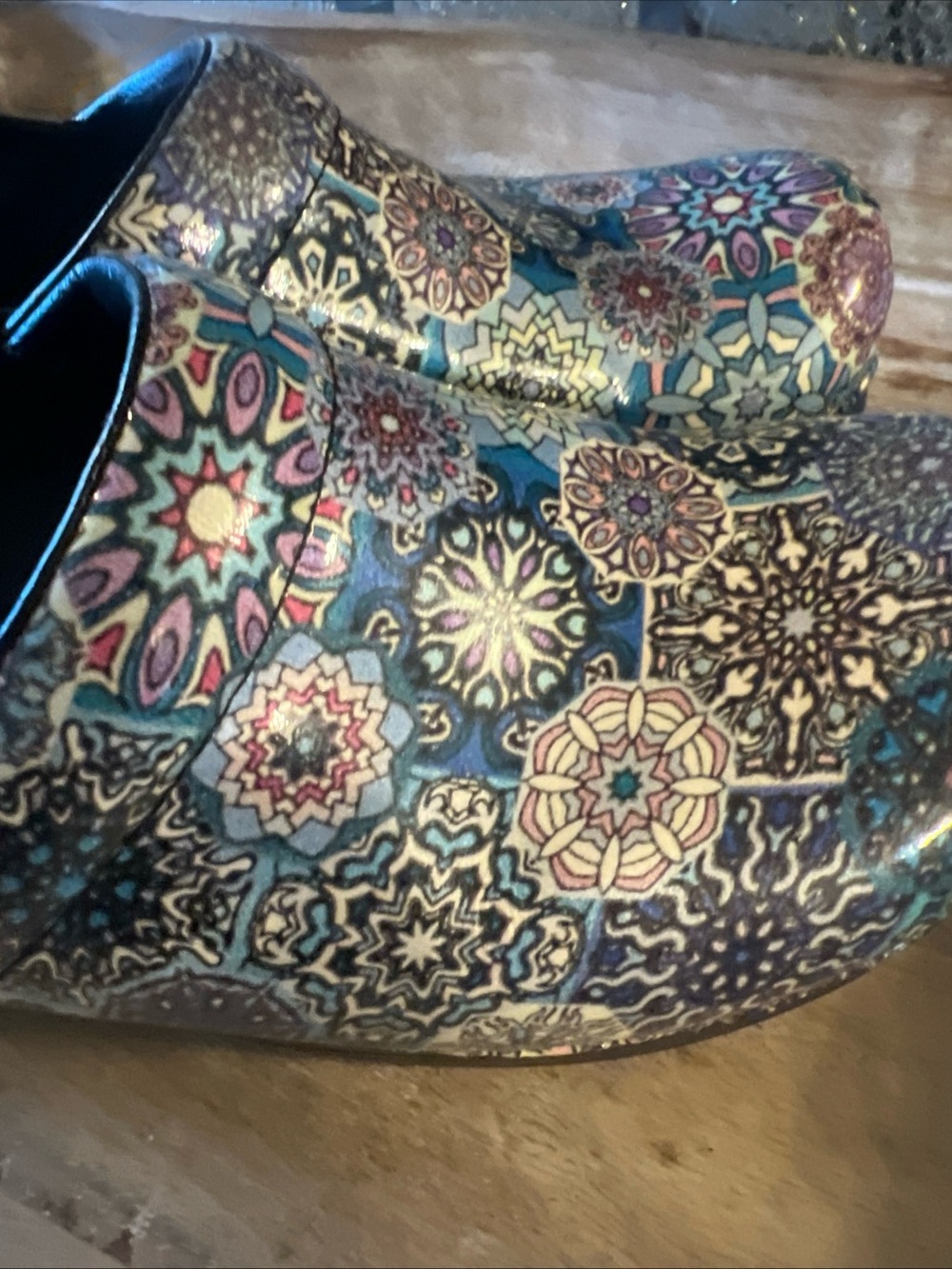 Dansko Women's Mosaic Pattern Slip-On Clogs in Blue and Purple - Picture 5 of 8